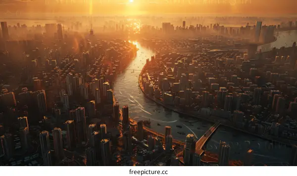 Sunrise Over a Futuristic Cityscape