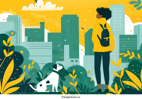 Black Woman With Dog in Urban Park