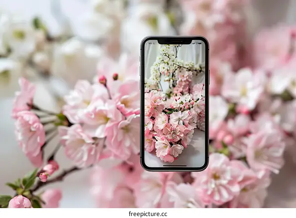 Close up of Pink Flowers on Phone Screen