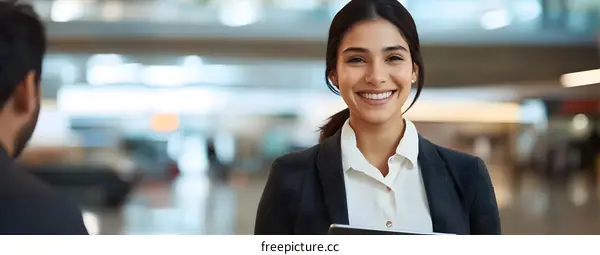 Smiling Businesswoman  in Modern Office Building