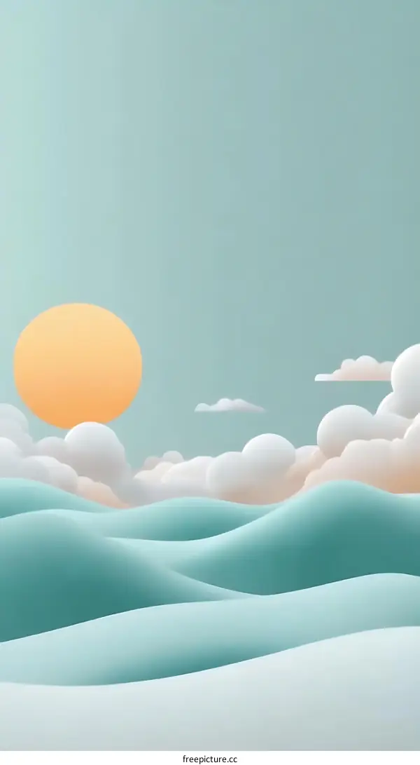 Abstract Landscape Illustration with Sun and Clouds