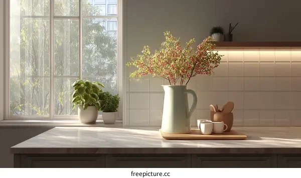 Cozy Kitchen Scene with Sunlight and Plants