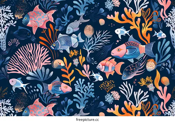 Colorful Fish and Coral Reef Underwater Pattern