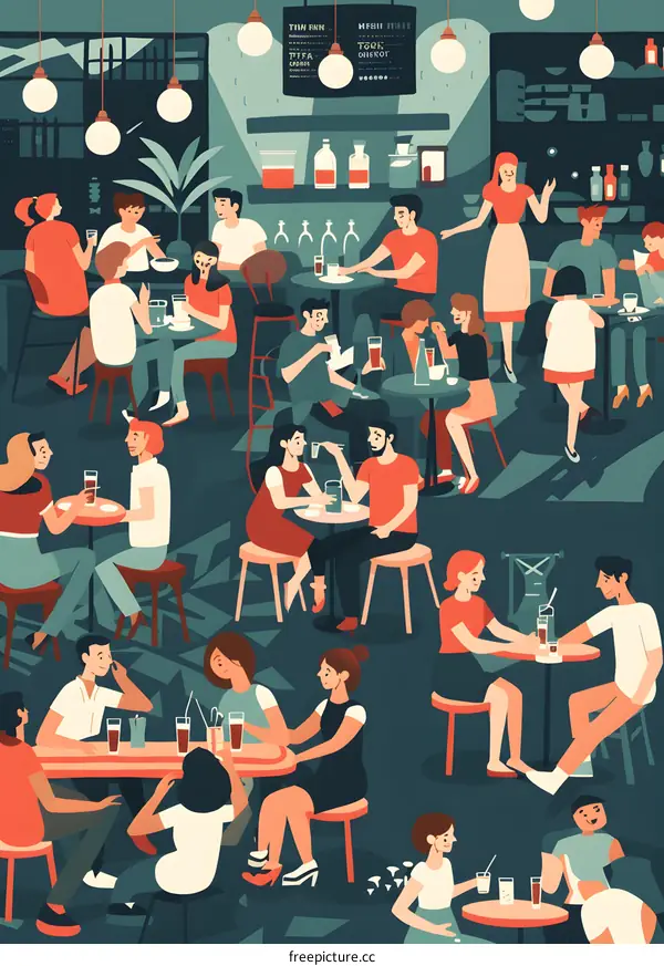 Group of People Sitting in a Cafe Illustration