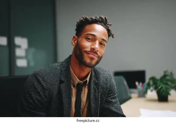 Black man portrait in modern office