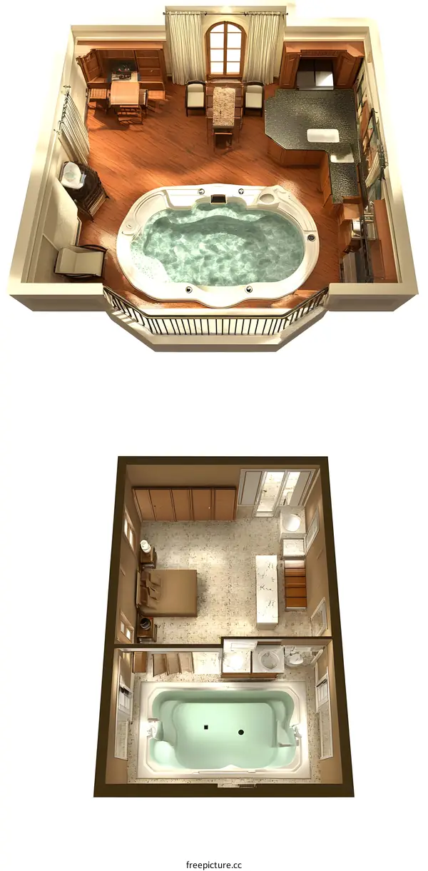 Luxury Bathroom Design With Jacuzzi and Bathtub