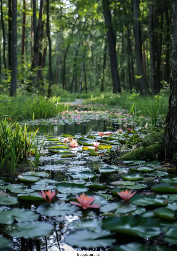 Water Lilies in a Mystical Forest