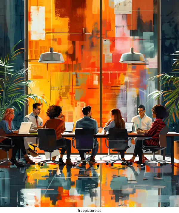 A group of people sitting around a table having a meeting