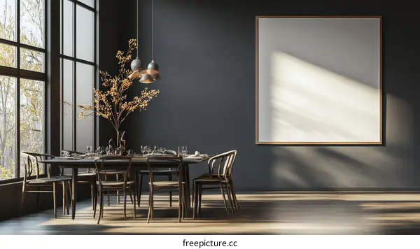 Modern Dining Area with Empty Picture Frame