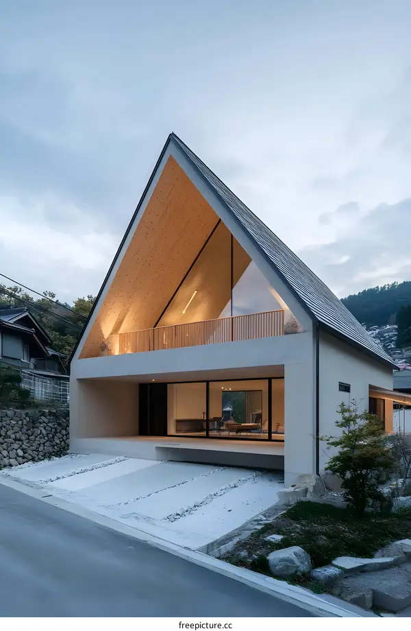 Modern A-Frame House with Wooden Roof and Large Windows