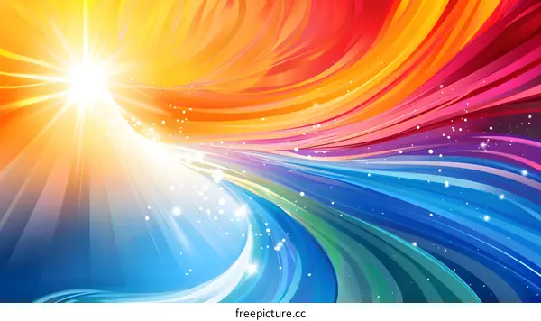 Abstract colorful bright rainbow light curved lines background