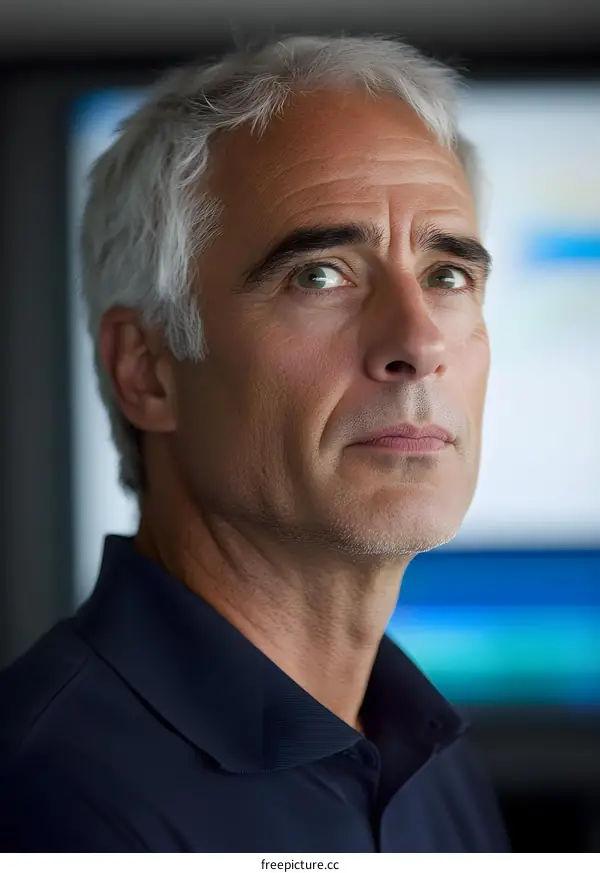 Portrait of a Serious Mature Man With White Hair