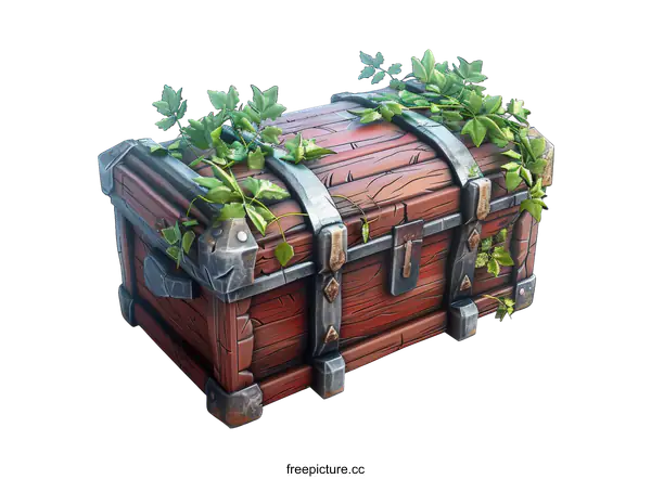[Transparent Background PNG]Old wooden chest covered with ivy