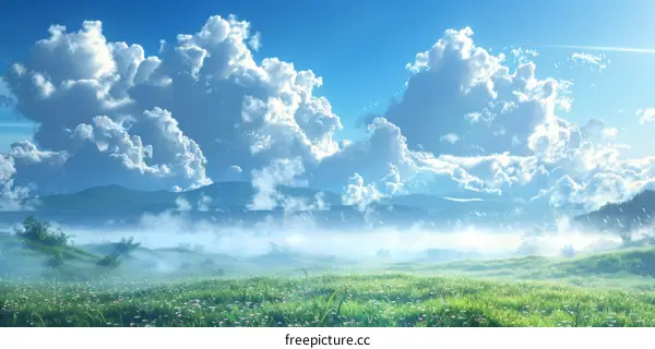 Stunning Sunrise Meadow Landscape Illustration