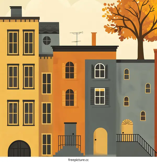 Fall Scene With Colorful Row Houses