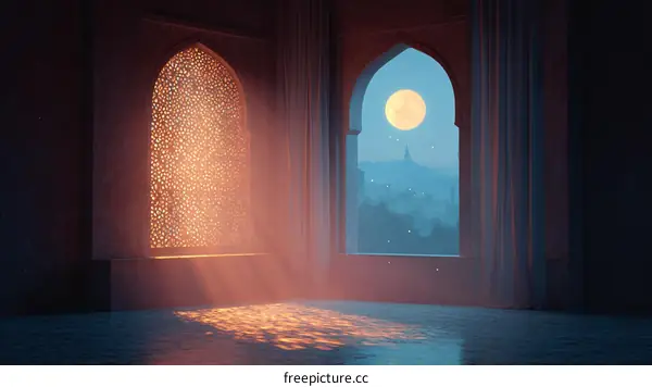 Mysterious Moonlit Islamic Architecture Illustration
