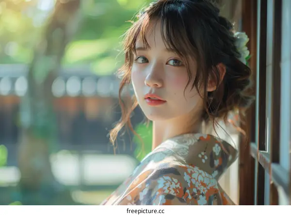 Asian Woman in Traditional Japanese Kimono