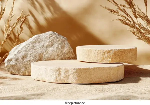 Beige Stone Display Stand with Natural Elements
