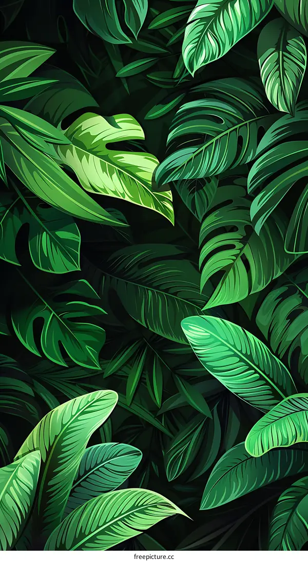 Dark Green Tropical Leaves Background