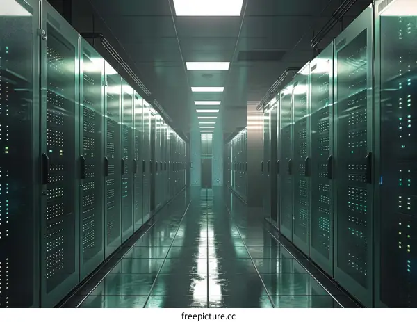 Server room with rows of server racks