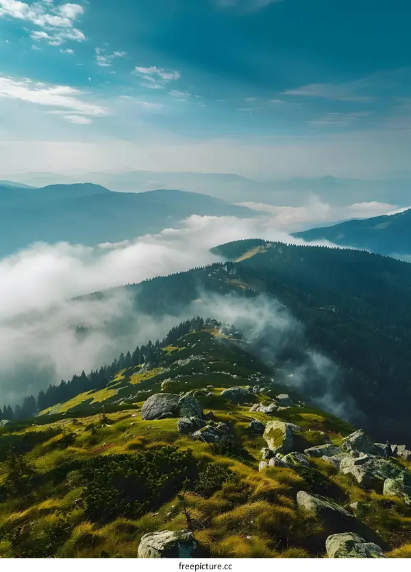 Mountain Ridge Covered In Mist