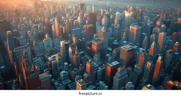 Metropolis with Skyscrapers Illuminated by Sunset Glow