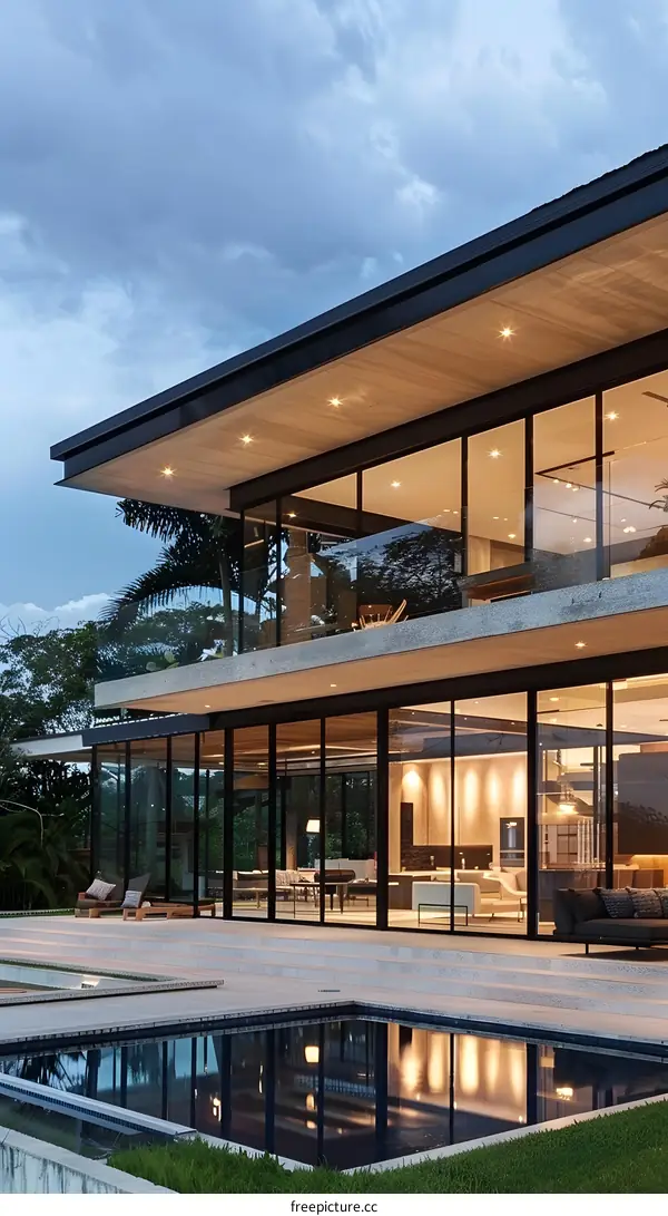 Modern House with Pool and Large Windows