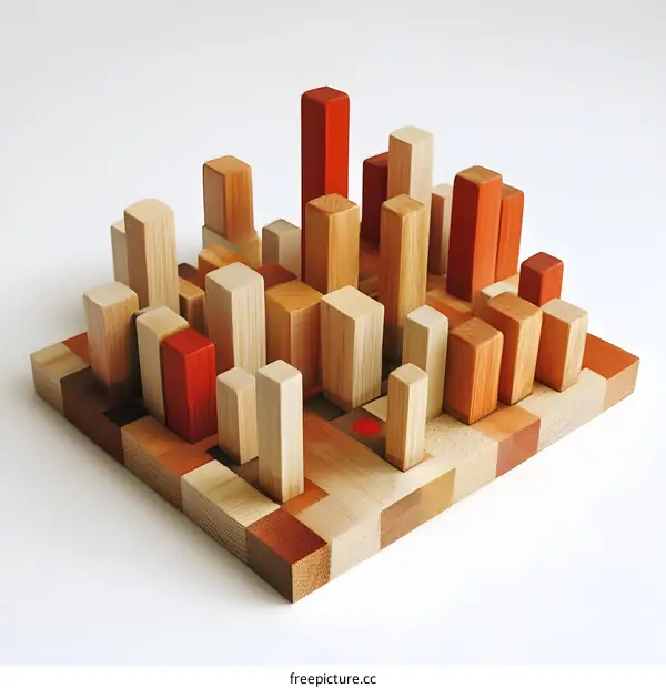 Wooden Blocks Game Board Abstract Cityscape Design