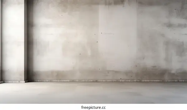 An empty room with a concrete wall and tiled floor