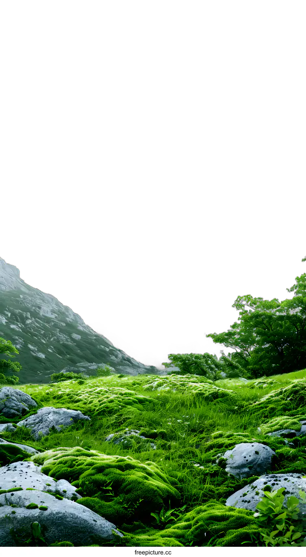 [Transparent Background PNG]Green Grass And Rocks In The Mountains