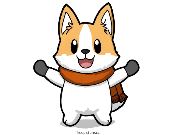 Cute Cartoon Dog with Orange Scarf