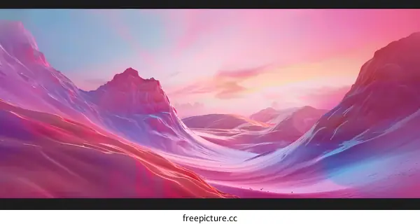 Abstract Mountain Landscape with Pink and Blue Hues