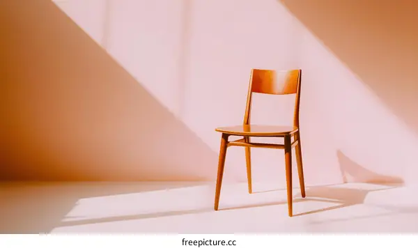 Wooden Chair with Light and Shadow in Minimalist Interior