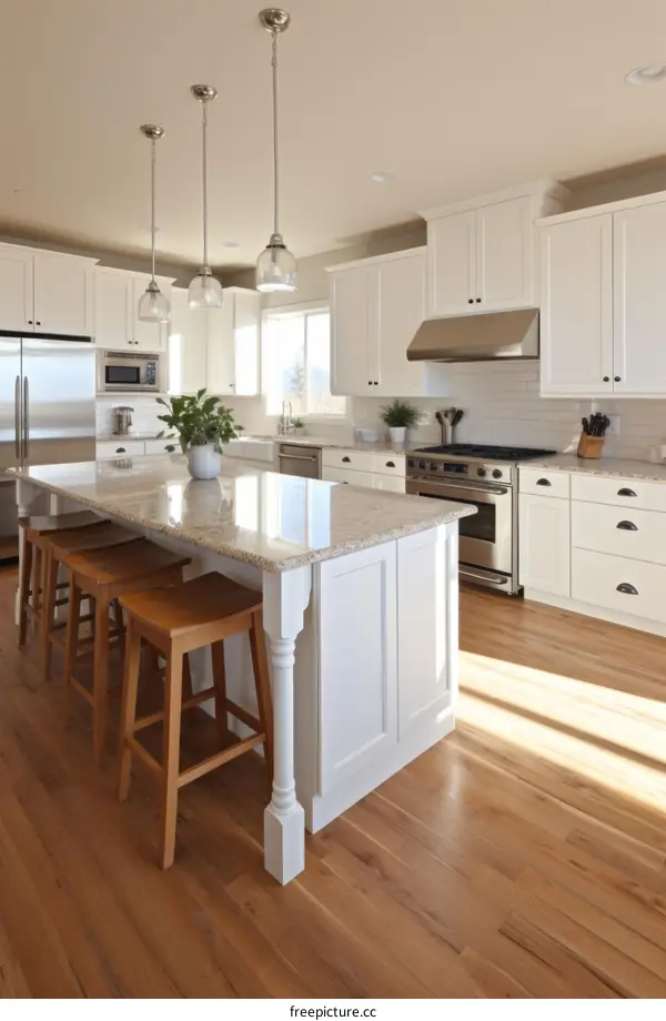 An example of a modern kitchen with an island in the middle