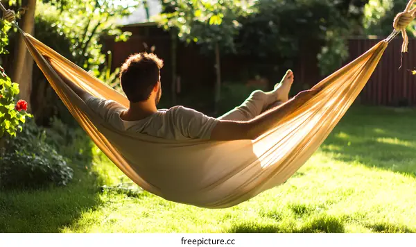 Relaxing in Hammock in the Backyard
