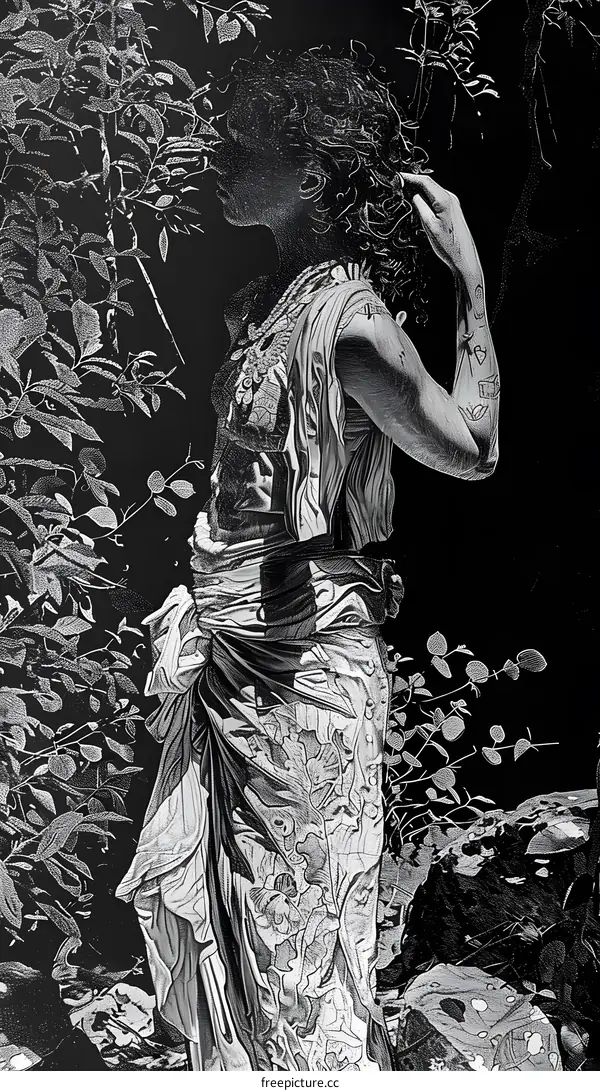 Black and White Portrait of a Woman With Curly Hair