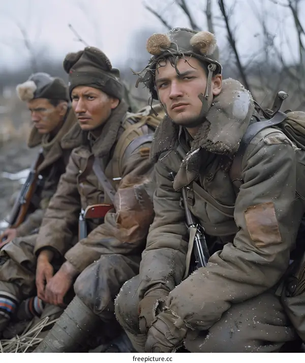 Three soldiers in winter gear