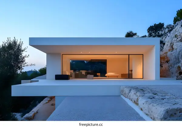 Modern Minimalist House with Large Windows and Patio