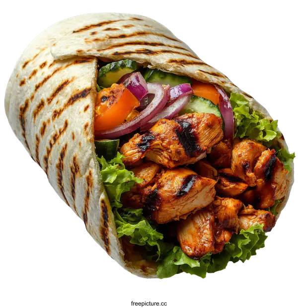 [Transparent Background PNG]Delicious Grilled Chicken Wrap with Fresh Vegetables