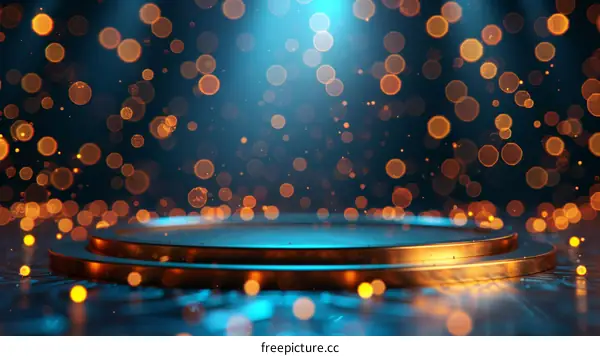 Blue and gold abstract background with empty stage