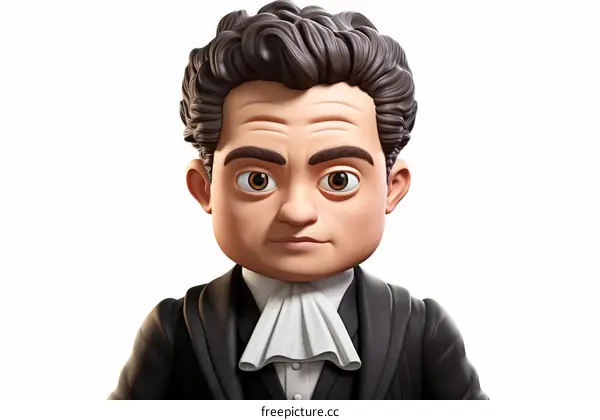 3D illustration of a judge in a black robe with a white wig