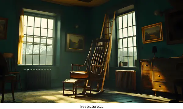 Vintage Rocking Chair in a Room with Sunlight