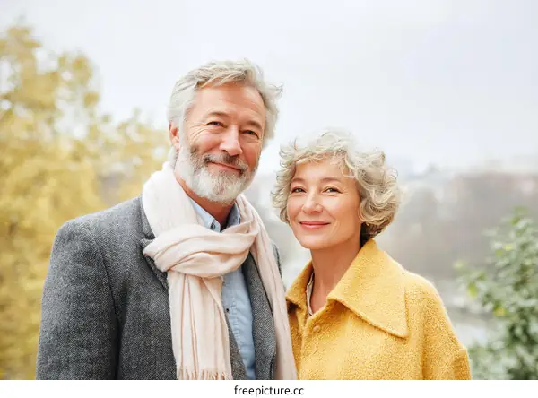 Happy Senior Couple Outdoors in Autumn