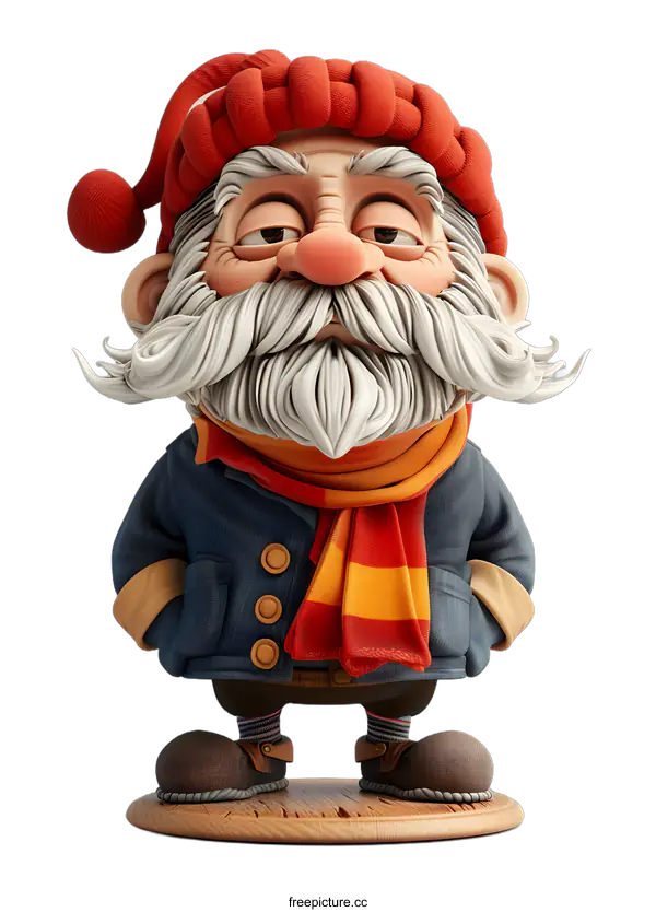 [Transparent Background PNG]Cartoon Illustration of a White Hair Man with a Red Hat and Scarf