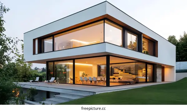Modern White House with Large Windows and a Spacious Patio
