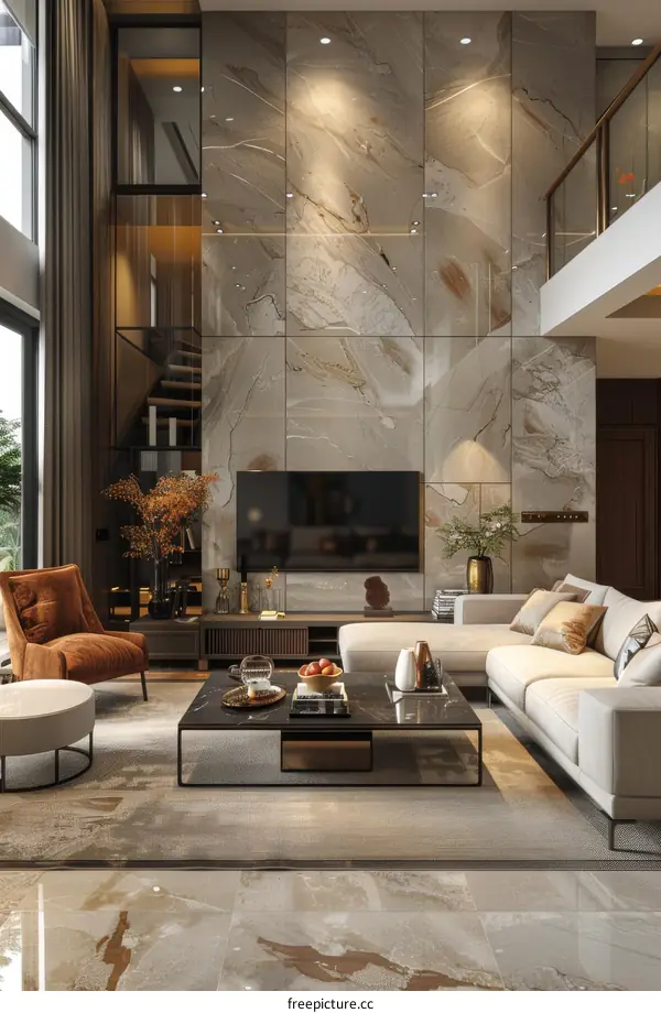 Modern Living Room Interior Design With Marble Wall