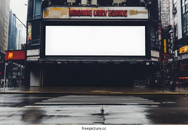 Blank Billboard In Rainy City
