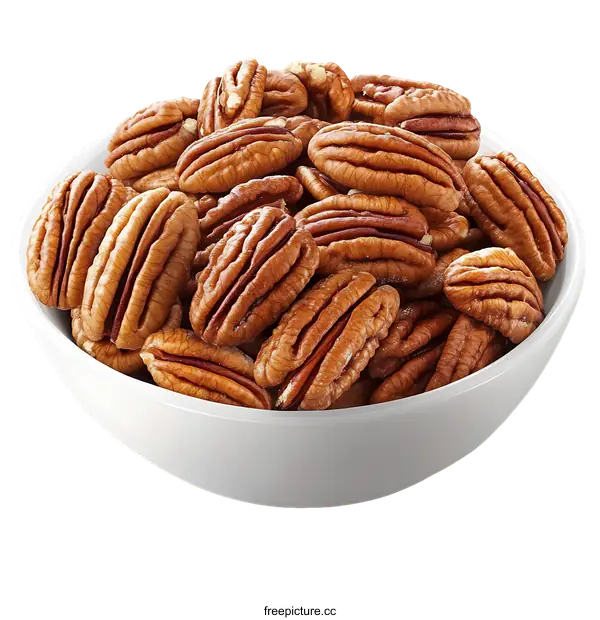 [Transparent Background PNG]Pecan Nuts in White Bowl Closeup