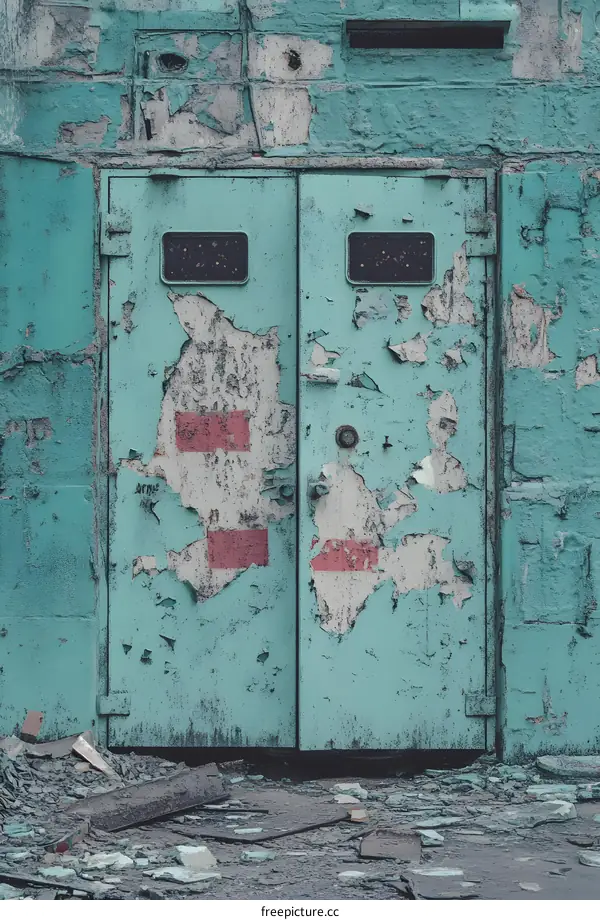 Old Green Metal Doors With Peeling Paint