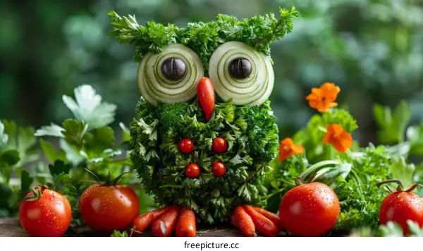 A Cute Owl Made of Vegetables